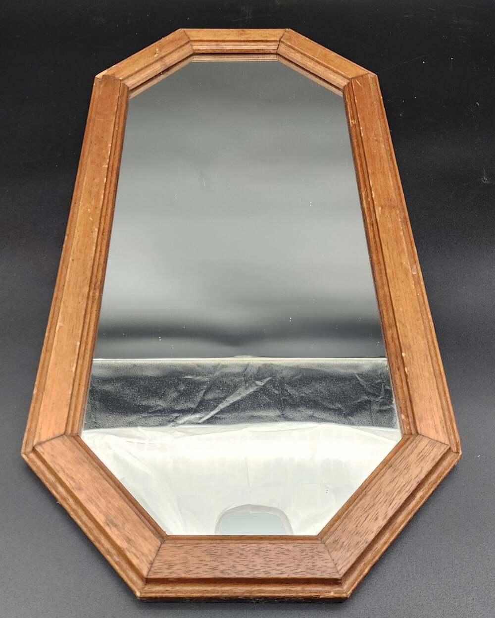Vintage Solid Wood Octagon Mirror w/ Beveled Frame & Dual Hanging Options